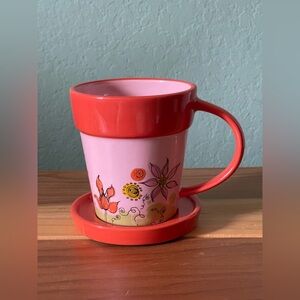 Starbucks Hand Painted Pink Orange Flower Pot Floral Coffee Cup Mug Saucer 2006